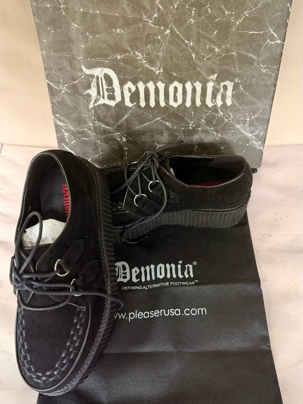 Demonia Black Suede Platform Creeper Loafers